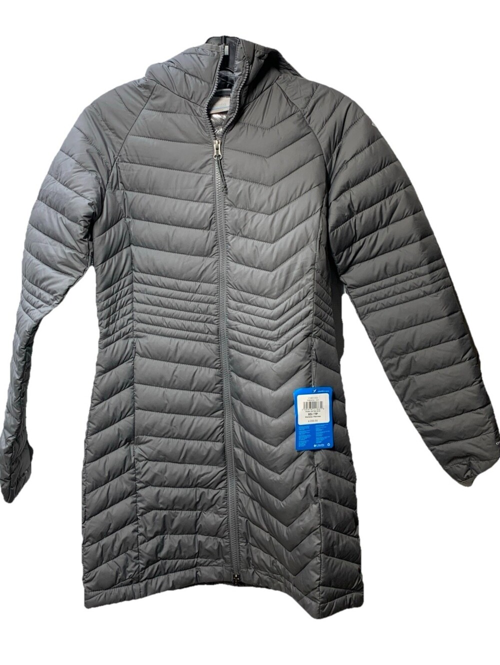 Columbia Powder Lite Mid Hooded Omni-Heat Jacket Sliver Long Puffer Coat Size XS